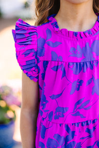 Girls: Make My Day Magenta Purple Floral Babydoll Dress