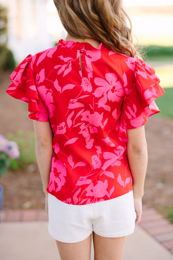 Girls: On My Heart Red Floral Blouse