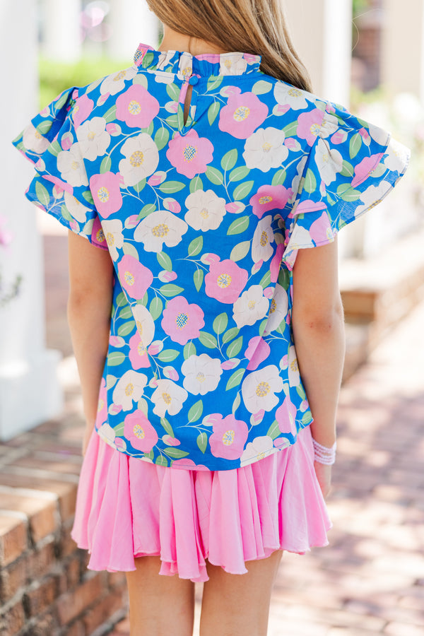Girls: On My Heart Blue Floral Blouse