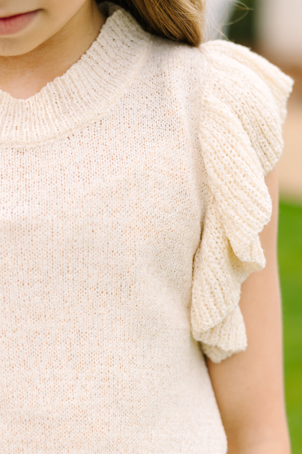 Girls: Certain Joy Cream White Knit Top