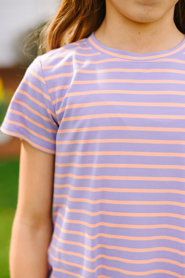 Girls: Let's Meet Later Lavender Purple Striped Top