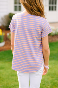Girls: Let's Meet Later Lavender Purple Striped Top