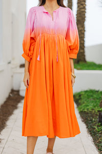 Fate: Living The Life Pink Orange Ombre Midi Dress