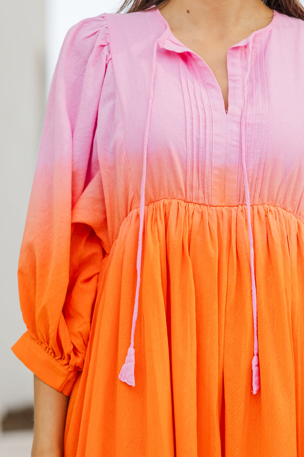 Fate: Living The Life Pink Orange Ombre Midi Dress