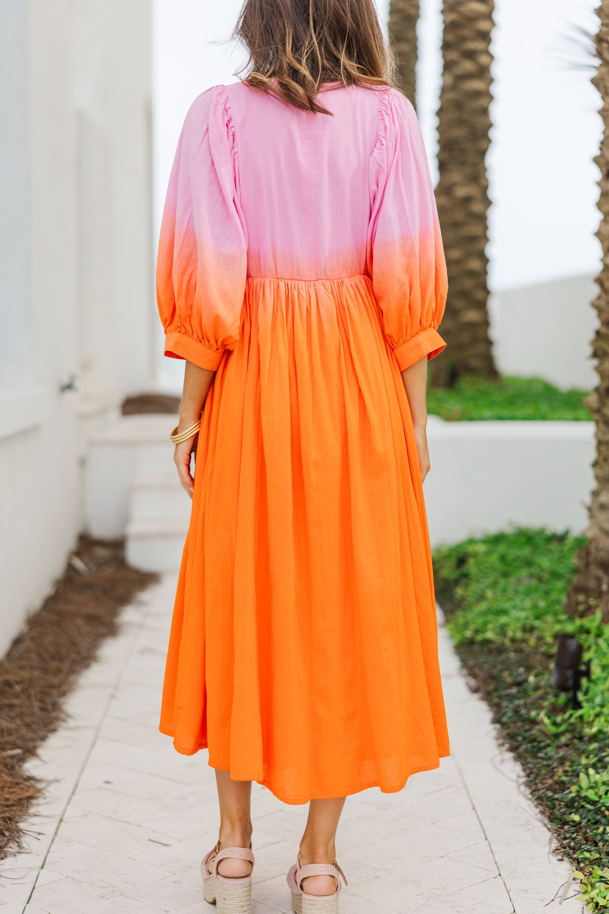 open lace back dress Tie Dye Shirt Dress- Pink/Orange