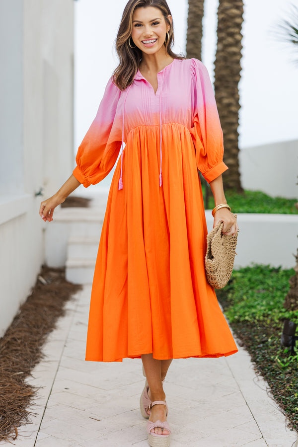 Fate: Living The Life Pink Orange Ombre Midi Dress Shop the Mint Fate: Living The Life Pink Orange Ombre Midi Dress Shop the Mint