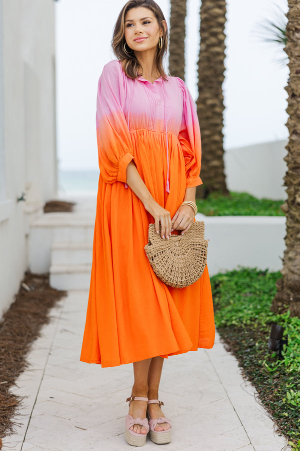 orange dress pink boutique Pink and orange halter neck maxi dress Simply Dixie Boutique Large