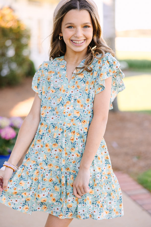 Girls: At This Time Sage Green Ditsy Floral Dress Shop the Mint Girls: At This Time Sage Green Ditsy Floral Dress Shop the Mint