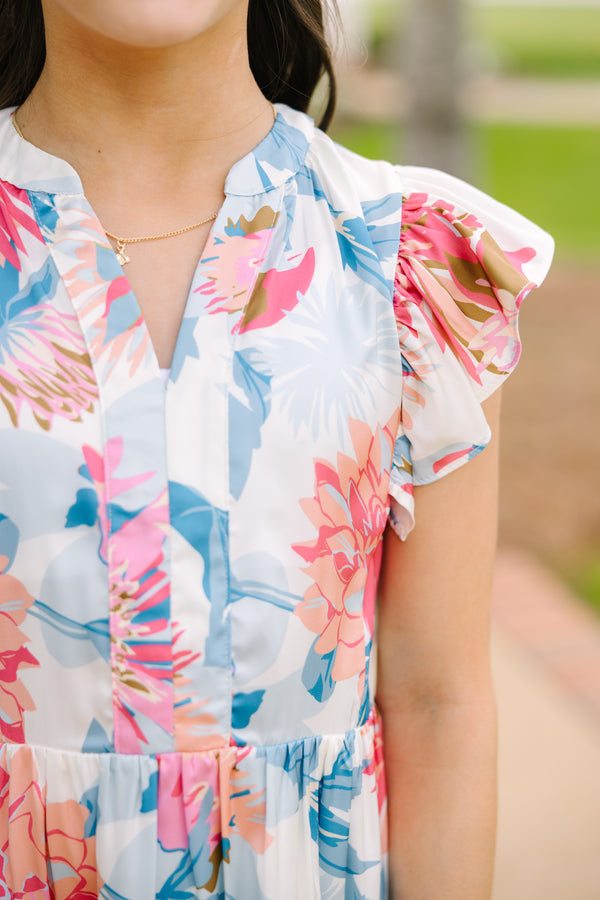 Girls: At This Time Blue Peach Combo Floral Dress