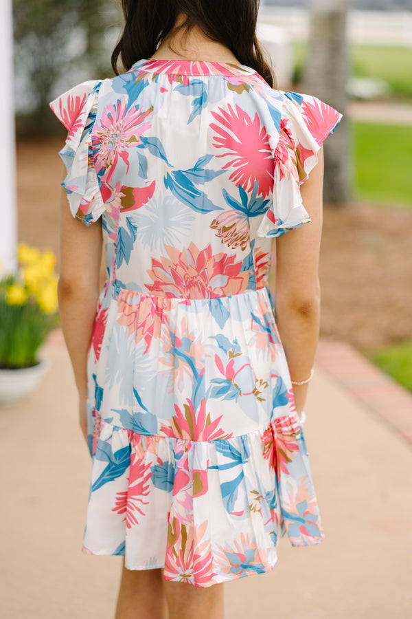 Girls: At This Time Blue Peach Combo Floral Dress