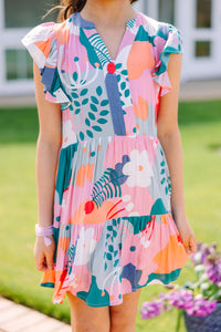 Girls: At This Time Teal Floral Dress