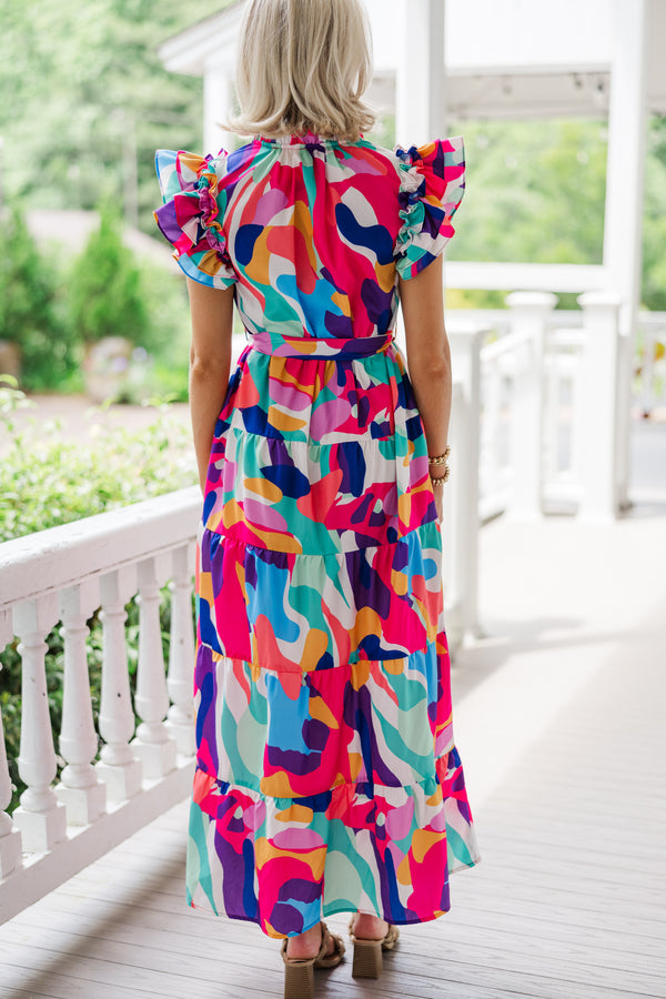 abstract maxi dress with sleeves Bold Abstract Maxi Dress by Studio EY