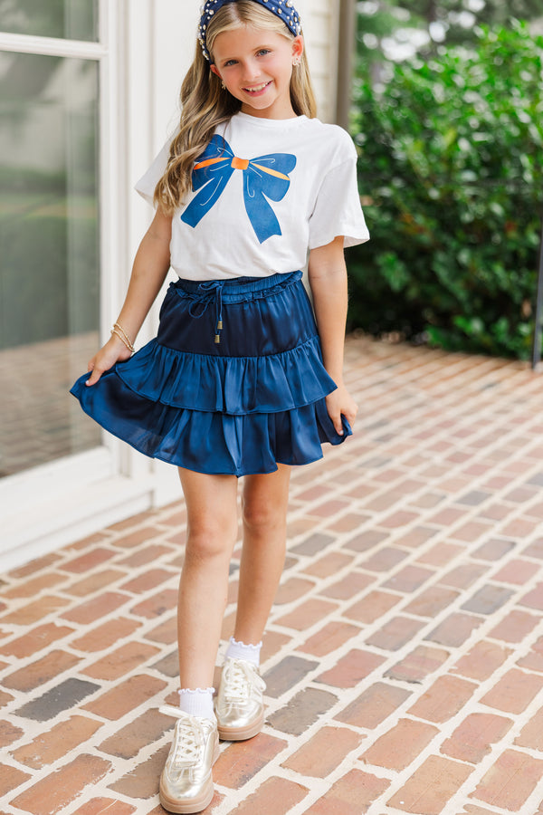 Girls: Take The Leap Navy Blue Satin Skort