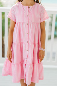 Girls: Tell Your Story Pink Striped Midi Dress