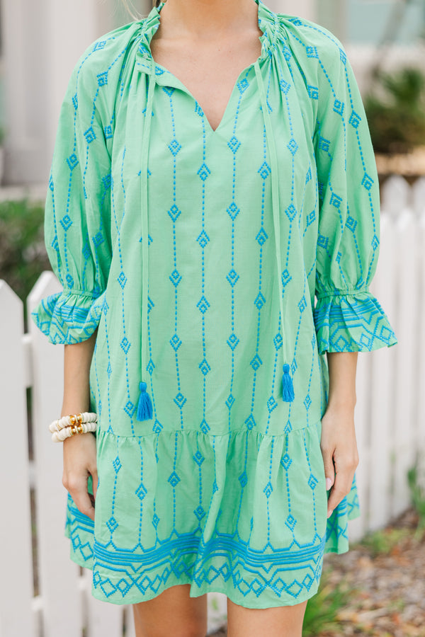 Watch You Go Green Embroidered Dress