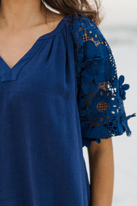 Look At You Now Navy Blue Crochet Blouse