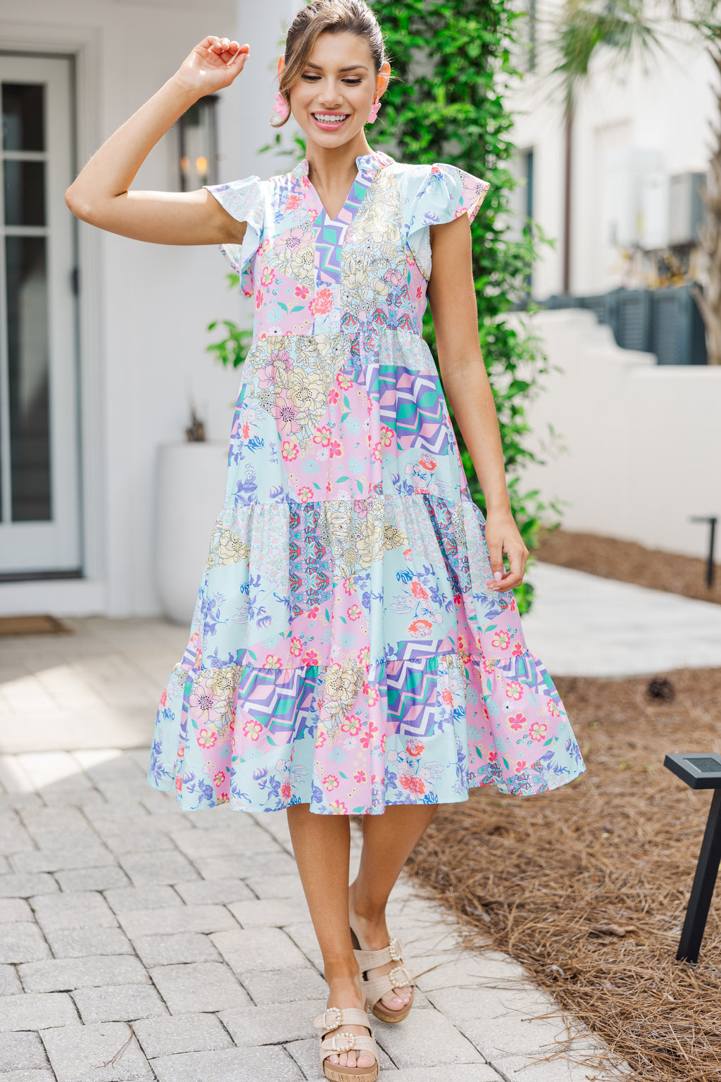 pink and blue dress women Keep It Going & Floral Midi Red & Black Wedding Featuring a meticulously draped link-clover-cape-sleeve-ankle-gown Size:18 1/2 x 34/35 Big Fit