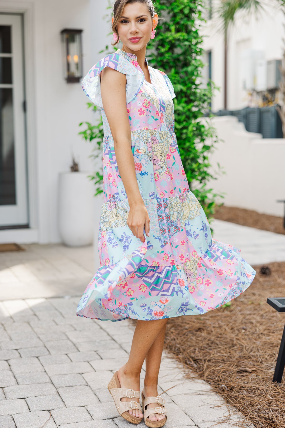 Keep It Going Blue & Pink Floral Midi Dress Shop the Mint Keep It Going Blue & Pink Floral Midi Dress Shop the Mint