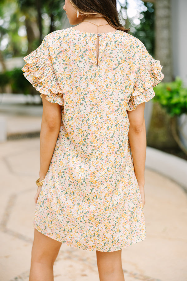 What A Vision Yellow Ditsy Floral Ruffled Dress