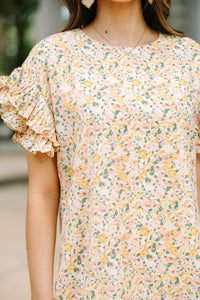 What A Vision Yellow Ditsy Floral Ruffled Dress