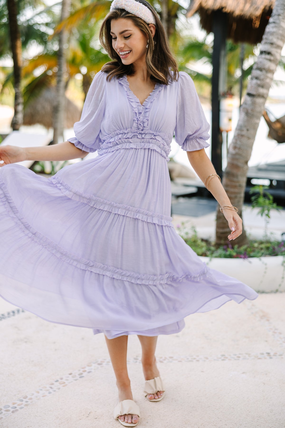 Living In A Dream Lavender Purple Ruffled Midi Dress – Shop the Mint