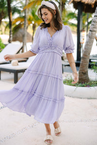Living In A Dream Lavender Purple Ruffled Midi Dress