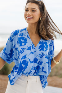 By The Garden Blue Floral Top