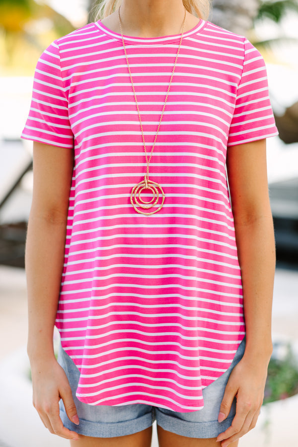 Let's Meet Later Fuchsia Pink Striped Top