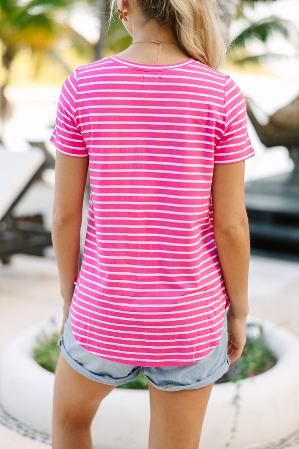 Let's Meet Later Fuchsia Pink Striped Top
