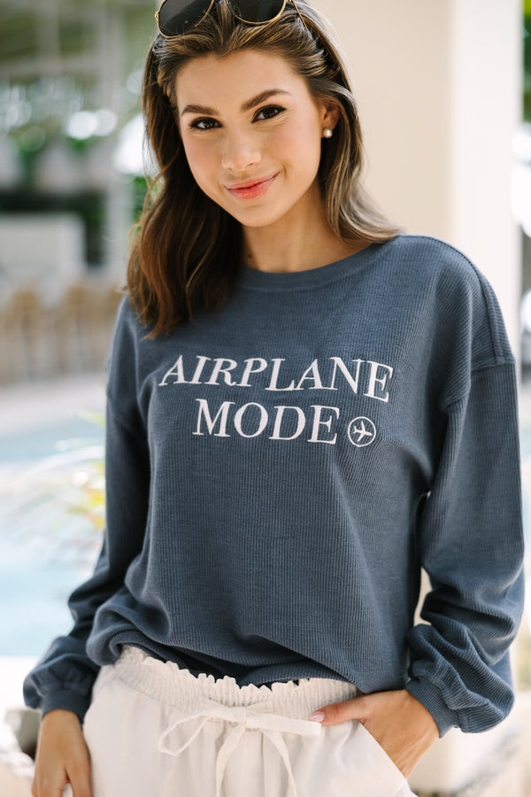 Airplane Mode Navy Embroidered Sweatshirt