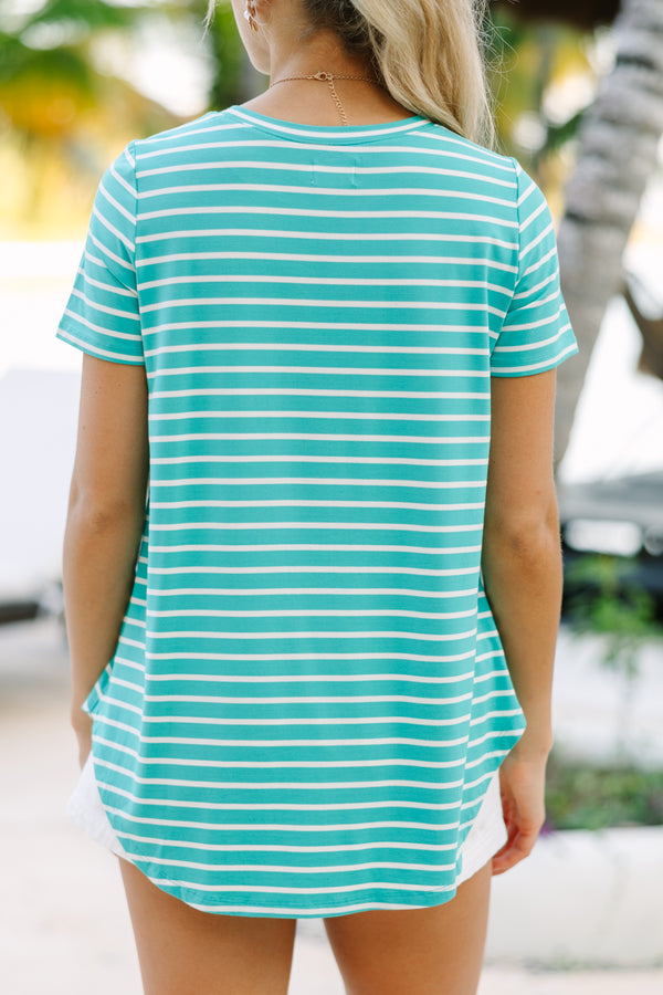 Let's Meet Later Green Striped Top