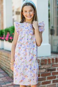 Girls: Sweet Nature Lavender Ditsy Floral Babydoll Dress