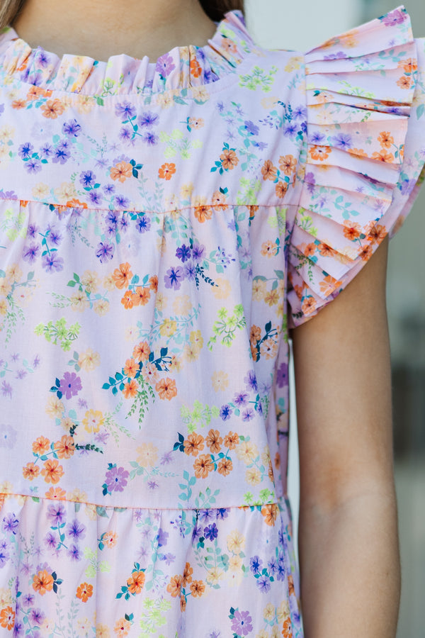 Girls: Sweet Nature Lavender Ditsy Floral Babydoll Dress