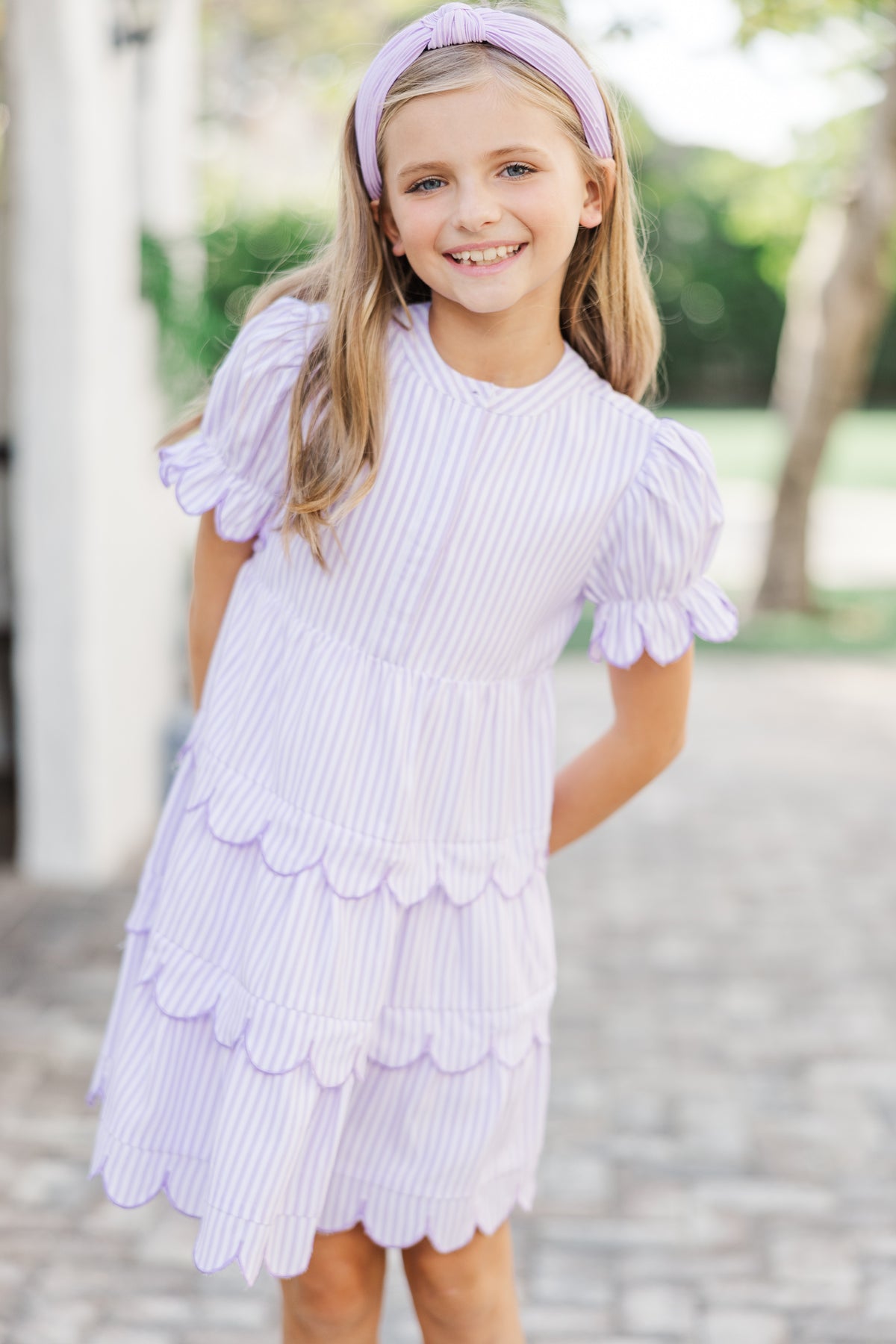 Luli & Me Gabby Girls Claire Lavender Plaid Tweed Dress