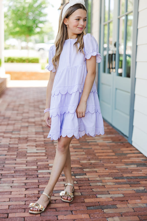 Girls: Perfectly Paired Lavender Striped Dress