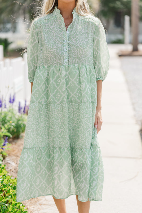 Just For You Sage Green Floral Midi Dress