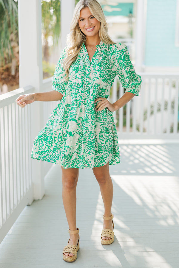 Find Your Way Green Floral Dress