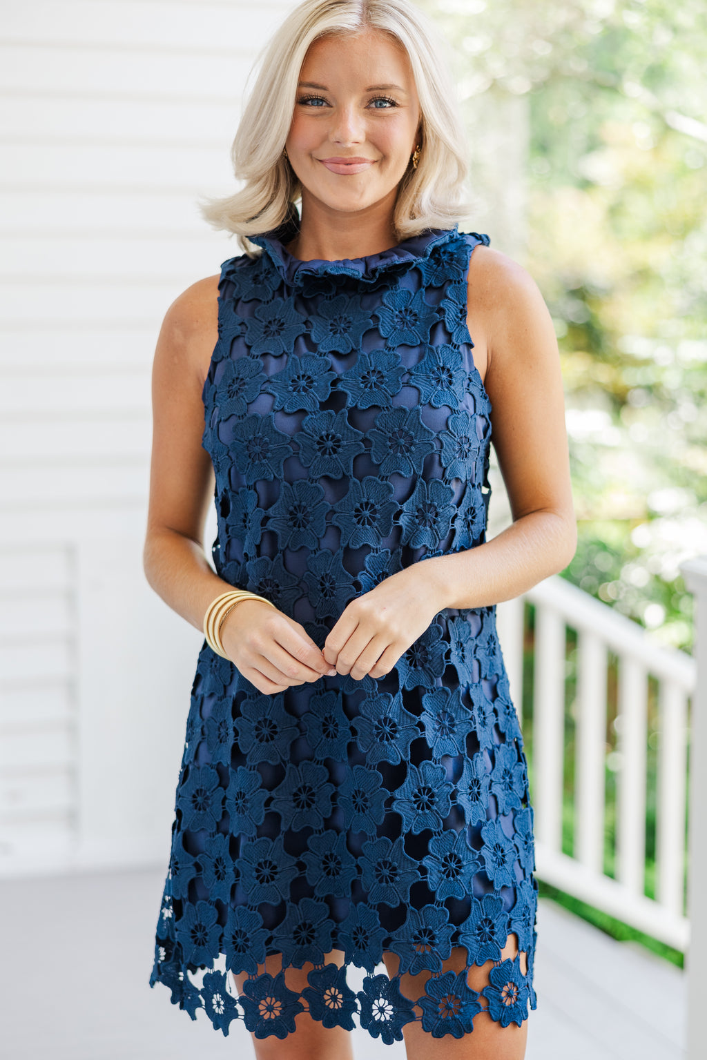 navy crochet dress Daily Reminder Blue knit texture with vertical Blue and White Floral Men's Size:11.5 US breathable cotton midi dress