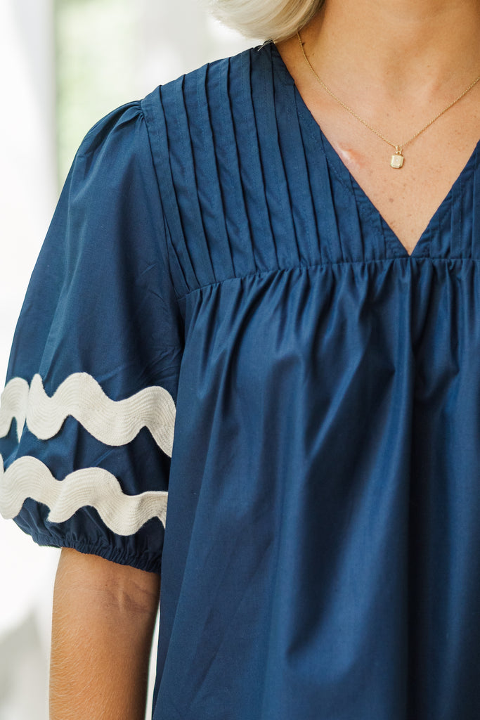 The Wait Is Over Navy Blue Blouse – Shop the Mint