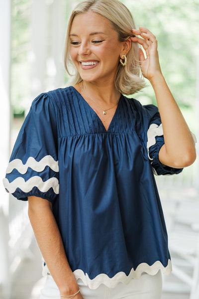 The Wait Is Over Navy Blue Blouse – Shop the Mint