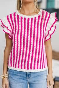 Here You Are Hot Pink Striped Sweater