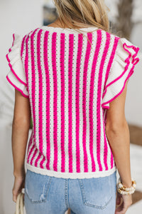 Here You Are Hot Pink Striped Sweater