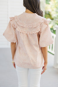 In Your Company Blush Pink Leaf Print Blouse