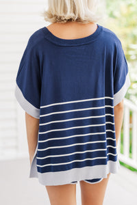 Create Your Own Happy Navy Blue Striped Top