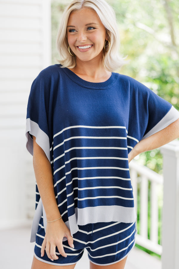 Create Your Own Happy Navy Blue Striped Top