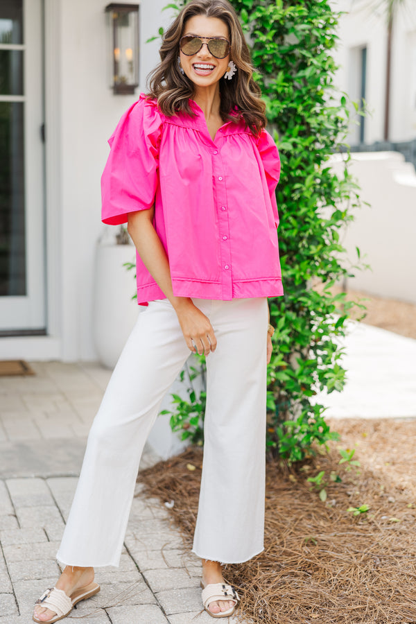 Know You Better Fuchsia Pink Puff Sleeve Blouse
