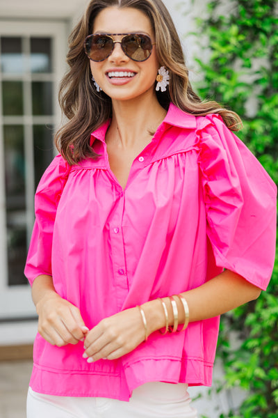 Know You Better Fuchsia Pink Puff Sleeve Blouse – Shop the Mint