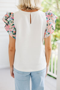 On The Run White Floral Blouse