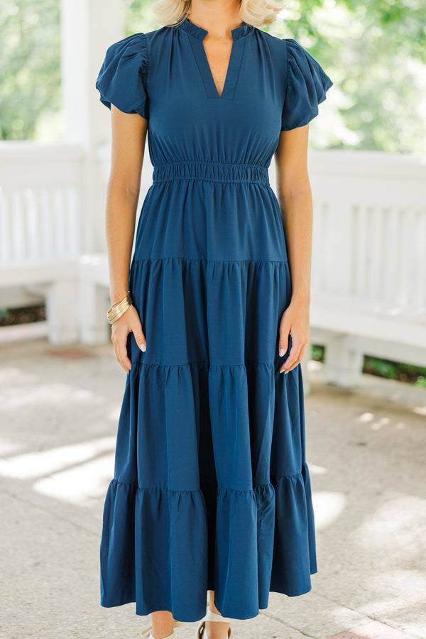 Coming Back For You Navy Blue Tiered Midi Dress Shop the Mint Coming Back For You Navy Blue Tiered Midi Dress Shop the Mint