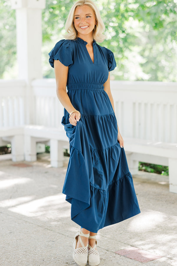 Coming Back For You Navy Blue Tiered Midi Dress Shop the Mint Coming Back For You Navy Blue Tiered Midi Dress Shop the Mint
